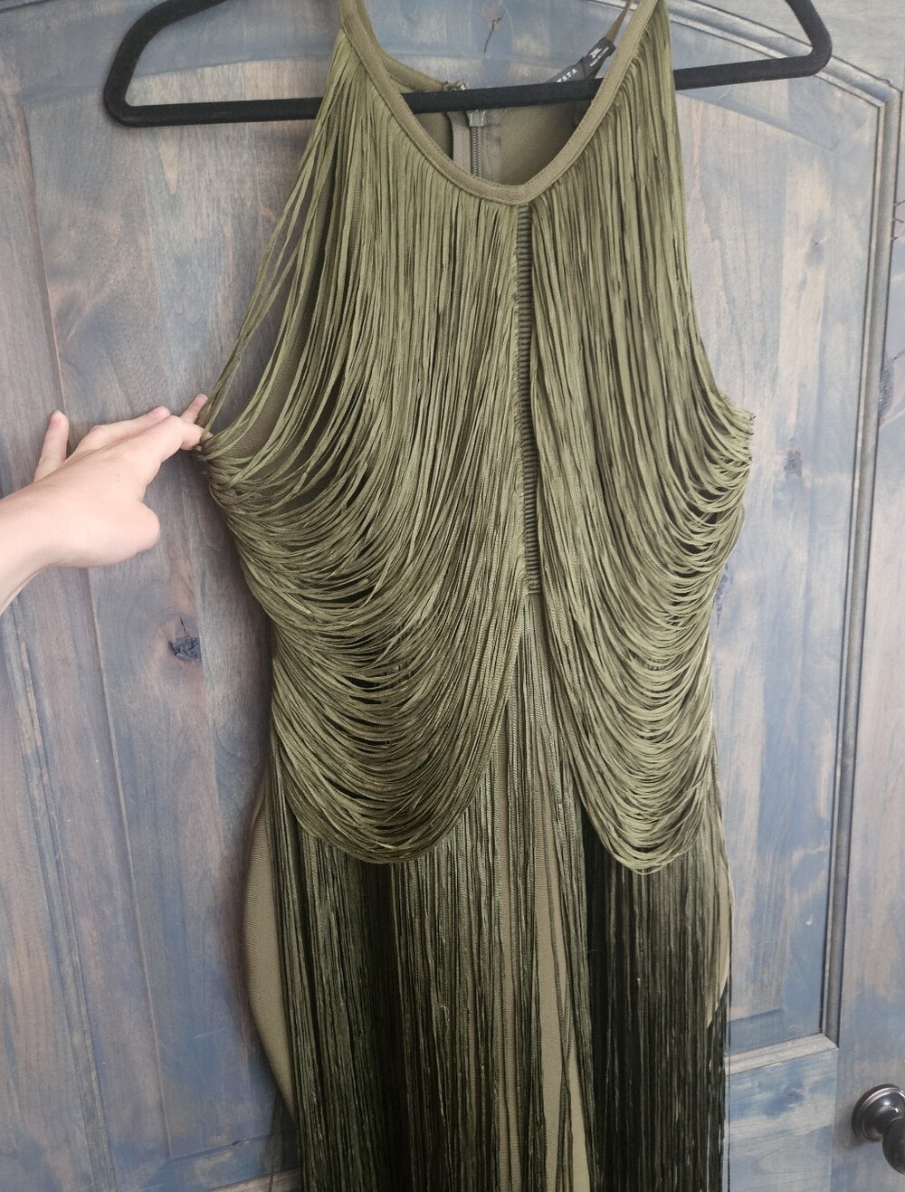 Olive Fringe Maxi Dress Like New